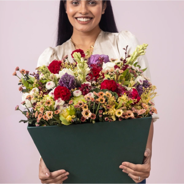 White Rose and Dark Pink Celosia Floral Bouquet - Timeless Beauty, Captivating Elegance