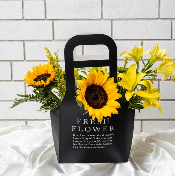 Vibrant Radiance - Sunlit Floral Arrangement in Black Box