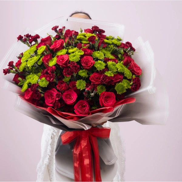 Passionate Red Floral Bouquet - Embrace Romance with Passionate Red Blooms