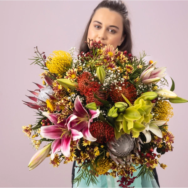 Exotic Elegance - Oriental Lily and King Protea Floral Bouquet